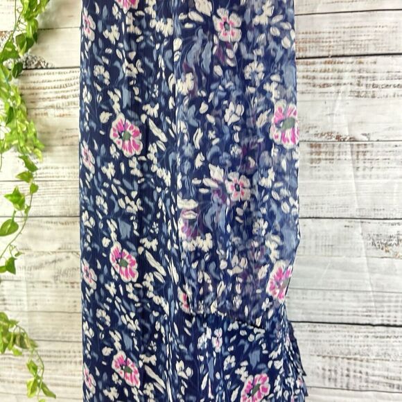 Vineyard Vines Dress size Medium Navy Blue Pink Floral Sheer Church Wedding Knee - Picture 8 of 12